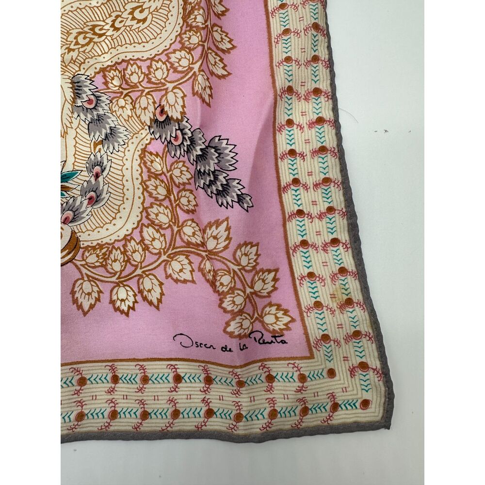 Oscar De La Renta Silk Scarf 30 x 30" Floral Pink Vintage - Picture 7 of 8